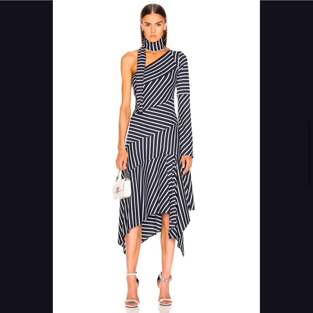Monse Asymmetric Striped Chevron Dress